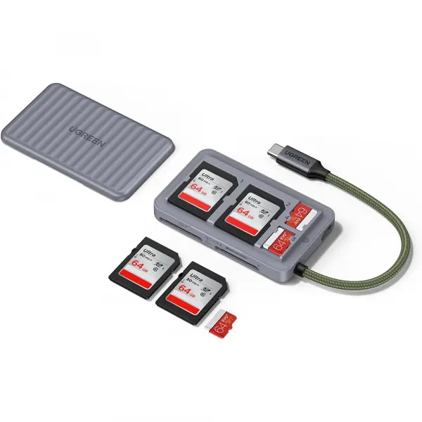 Cititor Card USB-C cu Organizator UGREEN 55886, 2 x SD - microSD, Gri