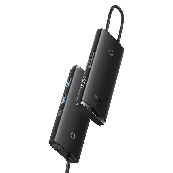 Hub USB-C Baseus Lite, 2 x USB-A 3.0 - 1 x USB-C - 1 x HDMI - 1 x SD - 1 x microSD, Negru WKQX050101