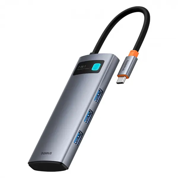 Hub USB-C Baseus Metal Gleam, 3 x USB-A 3.0 - 1 x USB-C - 1 x HDMI - 1 x SD - 1 x microSD, Gri B00030708811-01