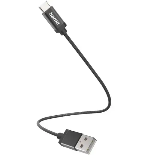 Cablu de date Hama 201600, USB-A - USB-C, 0.2 m (Negru)