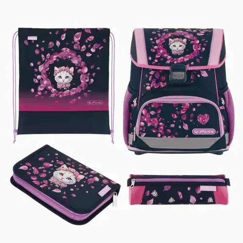 Ghiozdan echipat Herlitz Loop Plus, Blossom Dance, ergonomic, greutate 870g, dimensiuni 37x31x22cm, set cu penar neechipat și sac de sport