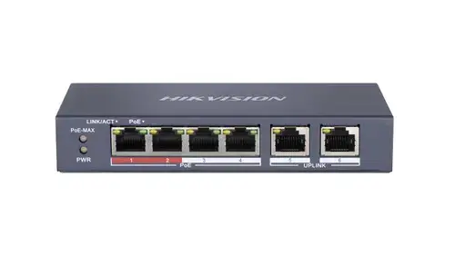 Switch Hikvision DS-3E0106P-E/M(B), 4 porturi, PoE