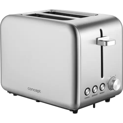 Prajitor de paine Concept TE2050, 950 W, Control electronic rumenire, 6 nivele, Funtie dezghetare, Funtie reincalzire, Indicator luminos, Tavita pentru firmituri, Slot de 36mm (Argintiu)