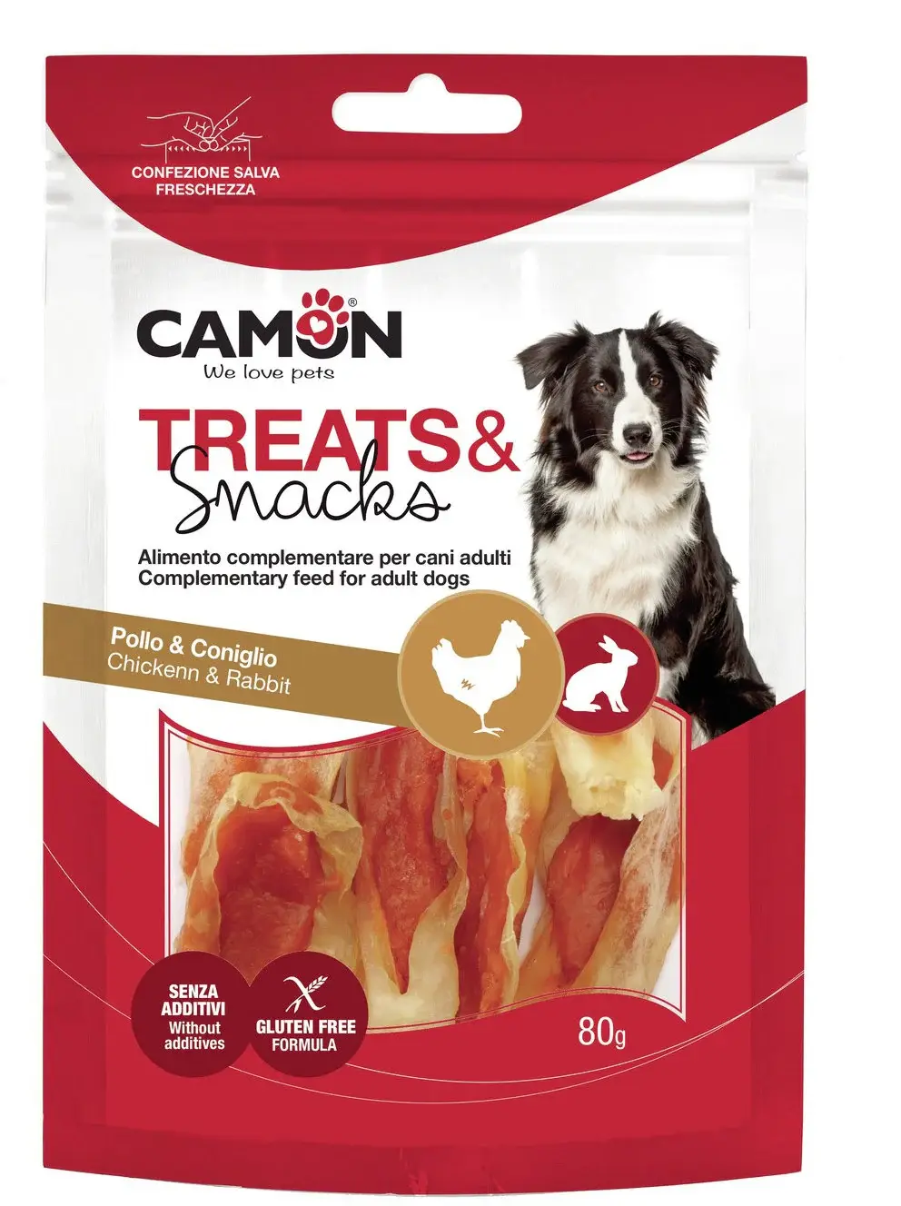 CAMON Recompensă câini Urechi de Iepure şi carne de pui, 80g