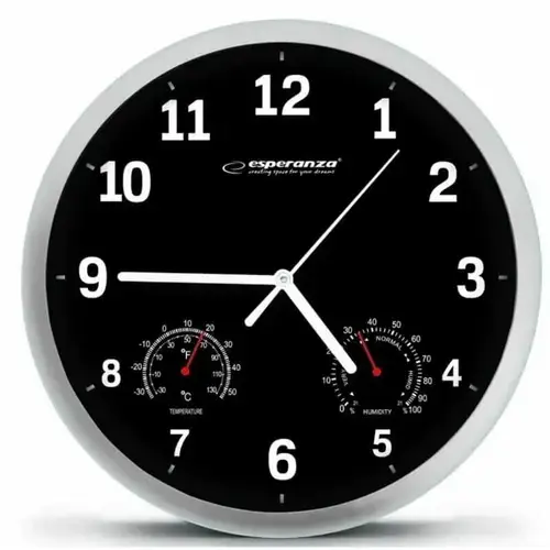 Ceas de perete Esperanza Lyon EHC016K, 250 x 36 mm (Argintiu/Negru)
