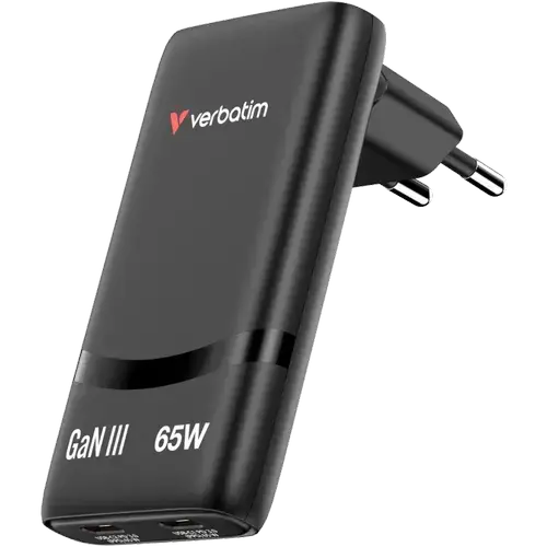 Incarcator retea Verbatim 32354, 2x USB-C, Quick Charge 65 W, GaN (Negru)