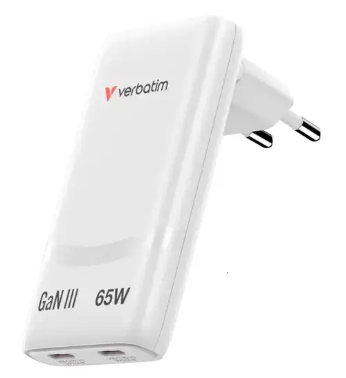 Incarcator retea Verbatim 32355, 2x USB-C, Quick Charge 65 W, GaN (Alb)