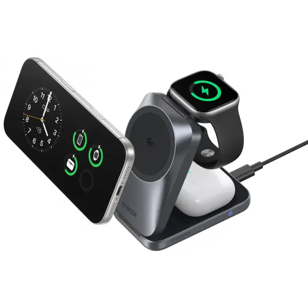 Incarcator Retea Wireless Anker Prime MagGo 3in1, 25W, Negru A25N1