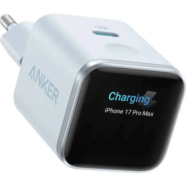 Incarcator Retea Anker Nano Display, 45W, 3A, 1 x USB-C, Albastru A121DG31