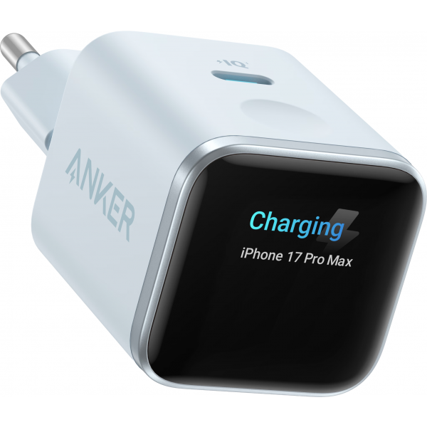 Incarcator Retea Anker Nano Display, 45W, 3A, 1 x USB-C, Albastru A121DG31
