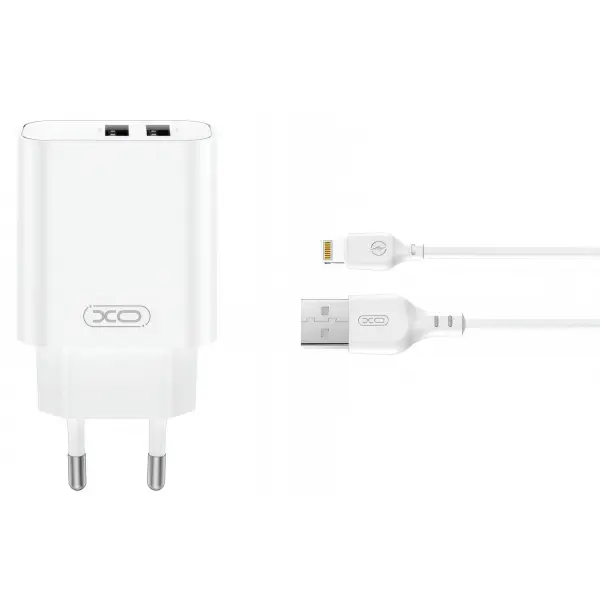 Incarcator Retea Cu Cablu Lightning XO Design CE34, 12W, 2.4A, 2 x USB-A, Alb