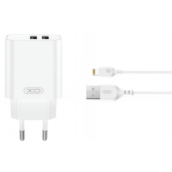 Incarcator Retea Cu Cablu Lightning XO Design CE34, 12W, 2.4A, 2 x USB-A, Alb