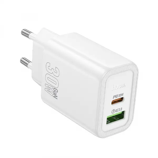 Incarcator Retea HOCO N63, 30W, 3A, 1 x USB-A - 1 x USB-C, Alb