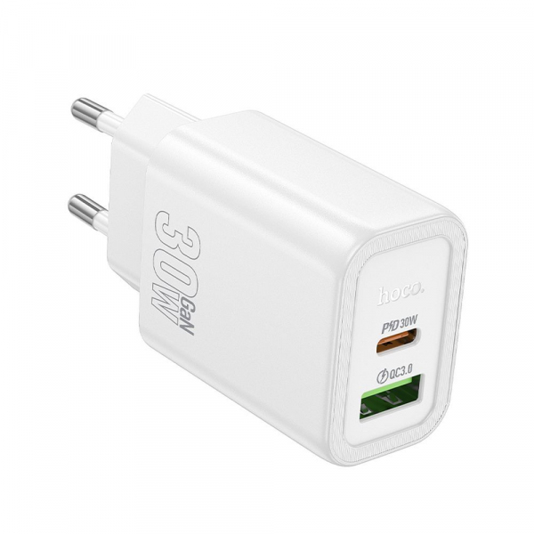 Incarcator Retea HOCO N63, 30W, 3A, 1 x USB-A - 1 x USB-C, Alb