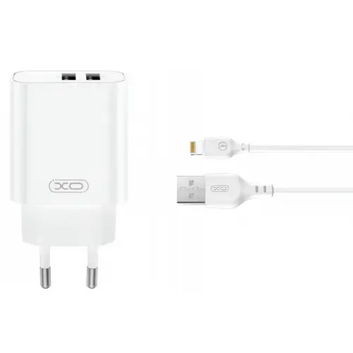 Incarcator Retea Cu Cablu Lightning XO Design CE34, 12W, 2.4A, 2 x USB-A (Alb)