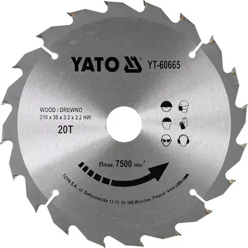 Disc circular lemn Yato YT-60665, 210 x 30 x 3.2 mm 20 dinti