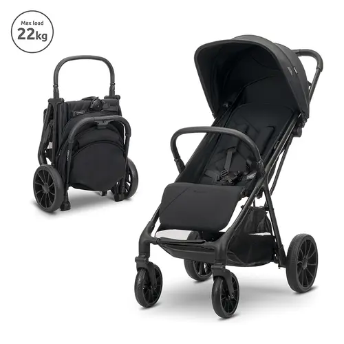 Carucior pentru copii Lorelli Nuvella, pliere cu o mana, spatar reglabil multipozitie, copertina extensibila, 0-48 luni, pana la 22 kg, Negru