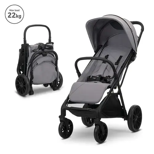 Carucior pentru copii Lorelli Nuvella, pliere cu o mana, spatar reglabil multipozitie, copertina extensibila, 0-48 luni, pana la 22 kg, Gri