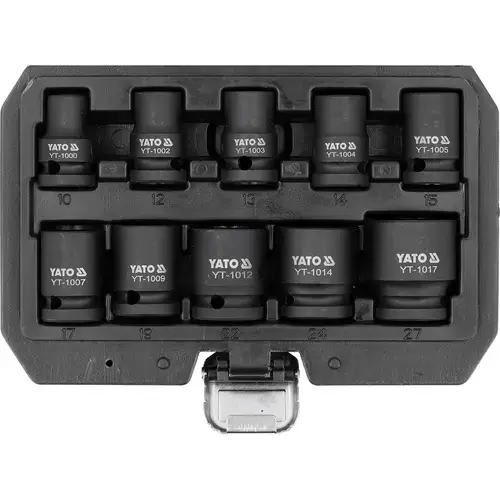 Set chei tubulare de impact, 1/2inch Yato YT-10252, 10 elemente 10-27mm, CrMo