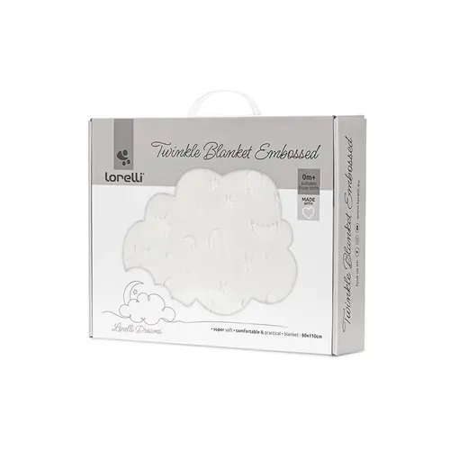 Paturica pentru bebelusi Lorelli Twinkle, material moale, model decorativ in relief, 80 x 110 cm, 0 luni+, Alb