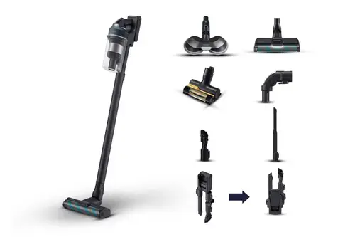 Aspirator vertical Samsung Jet 85 Premium VS20C852FTB/WA, 0.8L, 25.2V, 580W, Digital Inverter, Perie Slim LED pentru parchet, Perie Mop, Perie Pet, 60 min autonomie (Negru/Albastru)