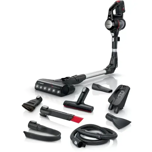Aspirator cu acumulatori Unlimited 7 Pro Animal Bosch BCS711PET, Fara fir, Functie Quick Stand, Motor Turbo Spin (Negru/Rosu)
