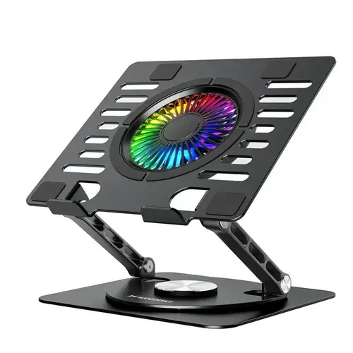 Cooler laptop Wozinsky WDCX-X16-AS CoolBase, Compatibil cu laptop de maxim 16 inch, 1 ventilator, 1200 rpm, Iluminare RGB, Ajustabil, Baza rotativa 360 grade, Alimentare USB, 2 porturi USB-A, Negru