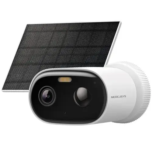 Kit camera de supraveghere + panou solar Mercusys MC410 KIT, 3MP, 2K, 2304 x 1296, Color Night Vision, Detectie inteligenta, Two-Way Audio, acumulator, montare fara cabluri, baterie 5200mAh, IP65