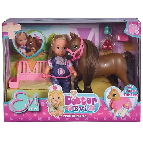 Set de joaca Evi Love - Doctor Evi cu calut si manz, 12 cm