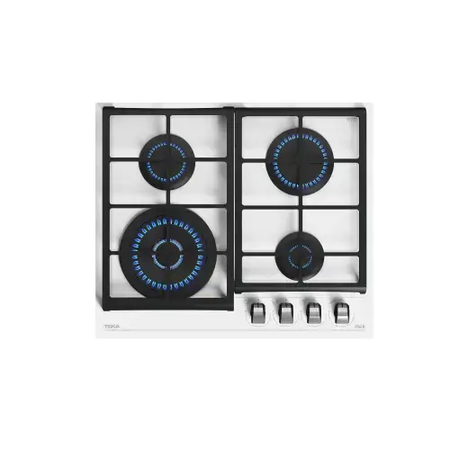 Plita pe gaz incorporabila Teka GZC 64320 XBC WH (E4), 4 arzatoare, Sistem ExactFlame, Aprindere electrica, Gratare fonta, Cristal White
