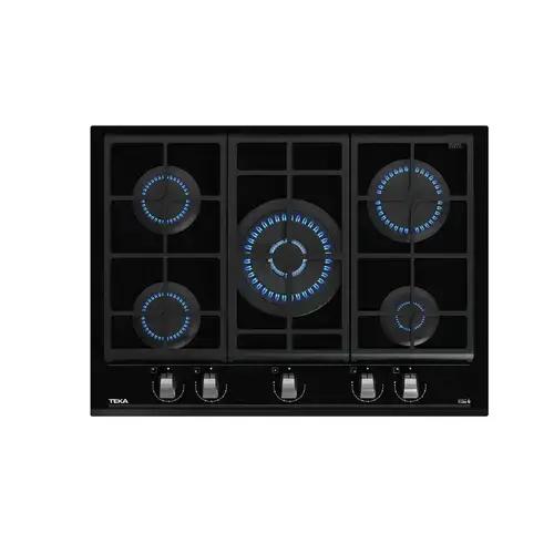 Plita pe gaz Teka GZC 75330 XBN, 5 ochiuri, 70 cm, gratare fonta, cristal negru