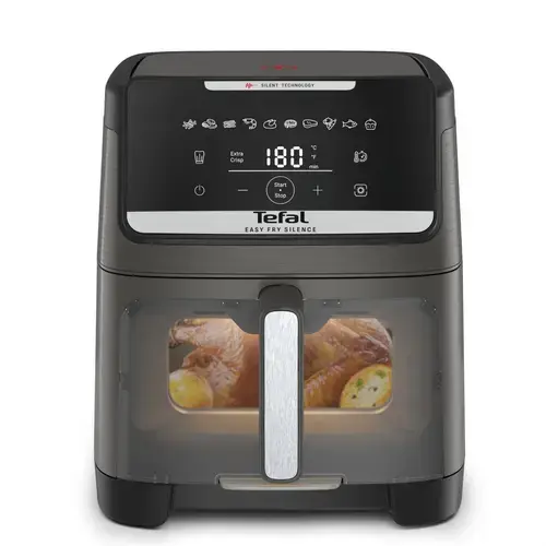 Friteuza cu aer cald Tefal Easy Fry Silence EY846HE0, 1800W, 7L - Air fryer cu 10 programe automate, ecran LCD, silentioasa, tehnologie Extra Crisp (Gri)