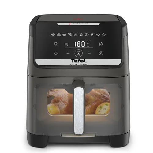 Friteuza cu aer cald Tefal Easy Fry Silence EY846HE0, 1800W, 7L - Air fryer cu 10 programe automate, ecran LCD, silentioasa, tehnologie Extra Crisp (Gri)