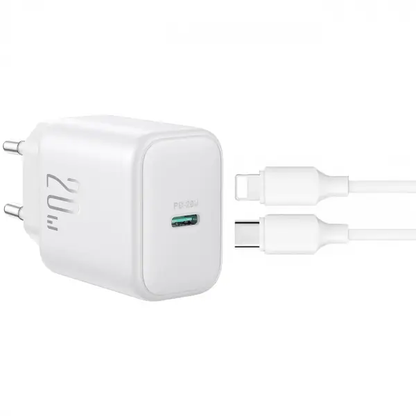 Incarcator Retea Cu Cablu Lightning Joyroom JR-TCF20, 20W, 3A, 1 x USB-C, Alb