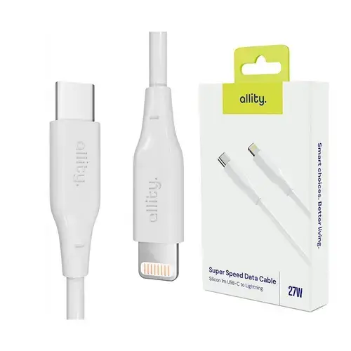 Cablu de date si incarcare Allity AUC-02, USB-C to Lightning, 27W, 1m, Alb
