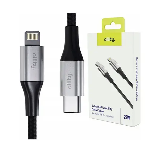 Cablu de date si incarcare Allity AUC-01, USB-C to Lightning, 27W, 2m, Negru