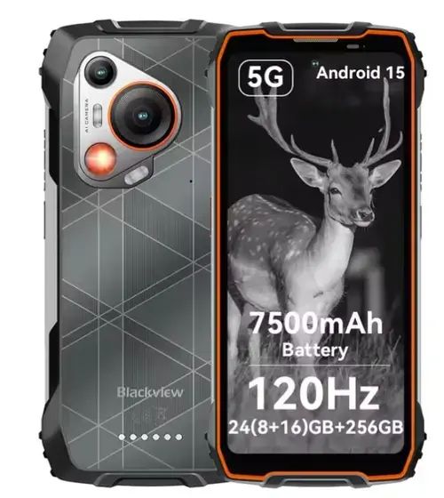 Telefon Mobil Blackview BL7000, Procesor MediaTek Dimensity 6300 Octa-Core, IPS LCD Capacitive touchscreen 6.78inch, 8GB RAM, 256GB Flash, Camera Duala 50+20MP, 5G, Wi-Fi, Dual SIM, Android (Negru/Portocaliu)