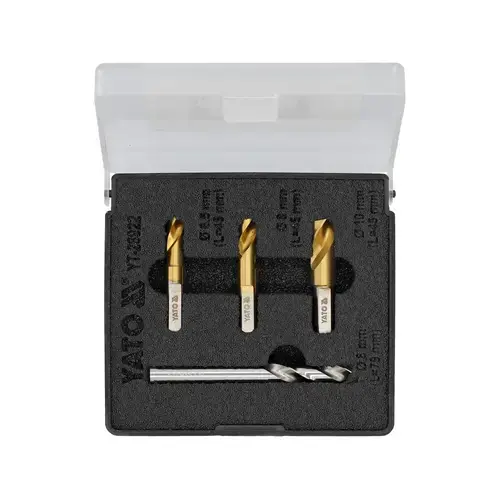 Set de burghie Yato pentru indepartarea zgravarilor punctuale, 4 bucati, dimensiuni: 6,5x45mm, 8x45mm, 8x79mm, 10x45mm, HSS, cobalt
