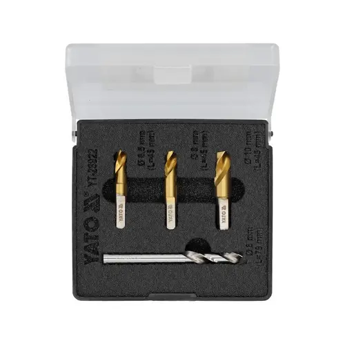 Set de burghie Yato pentru indepartarea zgravarilor punctuale, 4 bucati, dimensiuni: 6,5x45mm, 8x45mm, 8x79mm, 10x45mm, HSS, cobalt