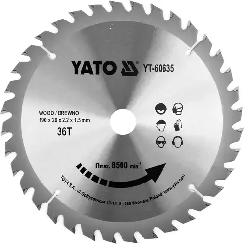 Disc Circular Pentru Lemn Yato YT-60635, 190X36Tx20Mm