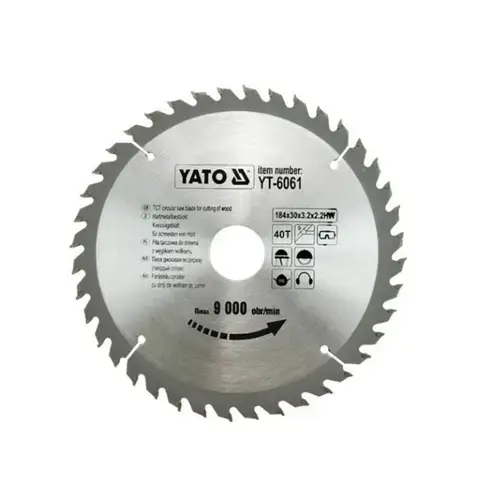 Disc cu placute vidia pentru lemn 184mm, Yato YT-6061, 40 dinti