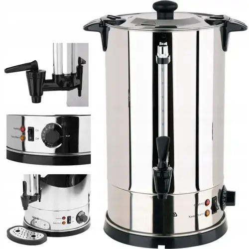 Incalzitor de apa Yato YG-04301 din otel inoxidabil, 1000W, reglaj temperatura 30–110°C, robinet anti-picurare si manere Twist-Lock, Inox, 8,8 L