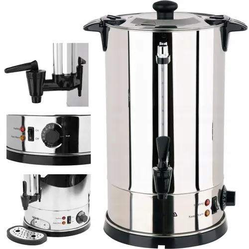 Incalzitor de apa Yato YG-04301 din otel inoxidabil, 1000W, reglaj temperatura 30–110°C, robinet anti-picurare si manere Twist-Lock, Inox, 8,8 L