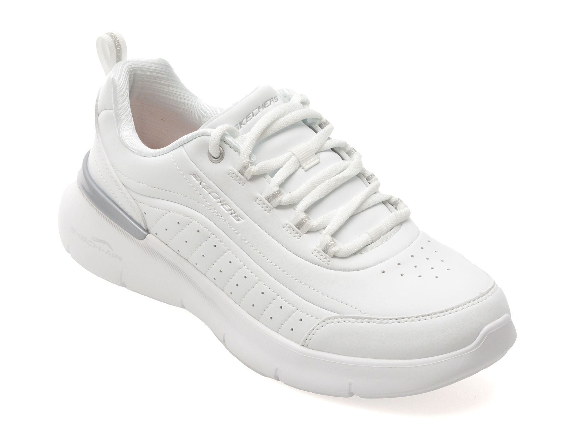 Pantofi sport SKECHERS albi, SKECH-AIR DYNAMIGHT 2.0, din piele ecologica