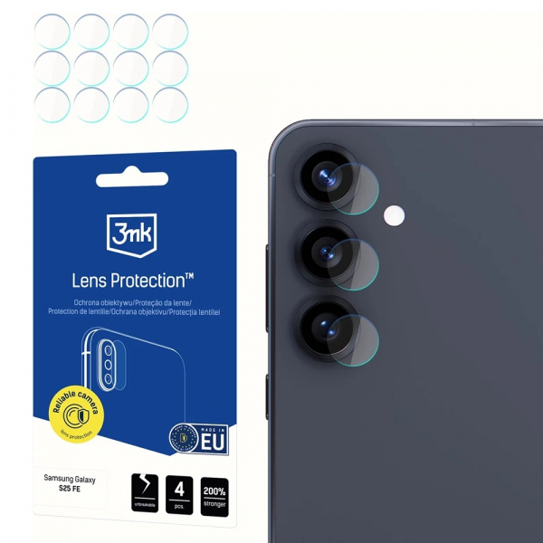 Folie de protectie Camera Spate 3MK Protection pentru Samsung Galaxy S25 FE, Sticla Securizata, Set 4 bucati, Transparenta
