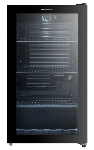 Racitor de bauturi HEINNER HBC-M93BKE, 93 l, Clasa E, 115 doze (335 ml), Lumina LED, 3 rafturi, Usa reversibila, H 84.5 cm (Negru)