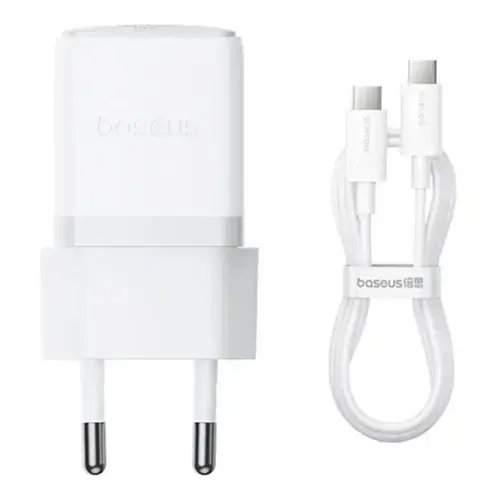 Incarcator retea Baseus Palm, Quick Charge 30W, 1 x USB Type-C 5V/3.0A, include cablu USB Type-C la USB Type-C 1m (Alb)