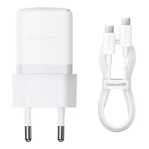 Incarcator retea Baseus Palm, Quick Charge 30W, 1 x USB Type-C 5V/3.0A, include cablu USB Type-C la USB Type-C 1m (Alb)