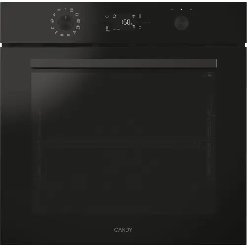Cuptor incorporabil Candy Bake 800 Titanium CA6 NP5B3YTB, Electric, 78 litri, Curatare Pirolitica & Hidrolitica, WiFi, 12 functii, Butoane Push-pull, Display, Softclose, Raft telescopic, Clasa A++ (Negru)