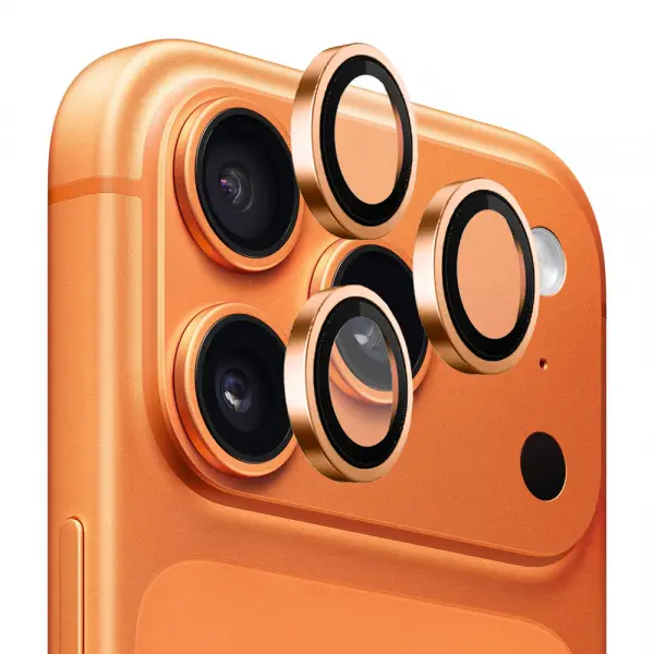 Folie de protectie Camera Spate Blueo Metal Frame pentru Apple iPhone 17 Pro Max / 17 Pro, Sticla Securizata, Portocalie